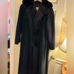 Marvin Richards Black Fur-Trimmed Trench Coat